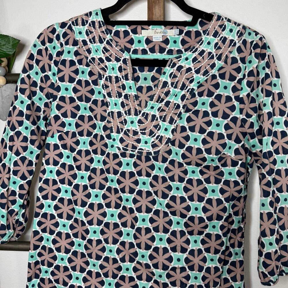 Boden‎ Geometric Medallion Print Cotton 3/4 Sleeve Blouse Size 4 - Picture 3 of 8
